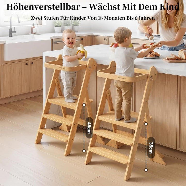 COSYLAND Lernturm ab 1 Jahr klappbar – iF Design Award Gewinner, höhenverstellbarer Lernturm mit Sic