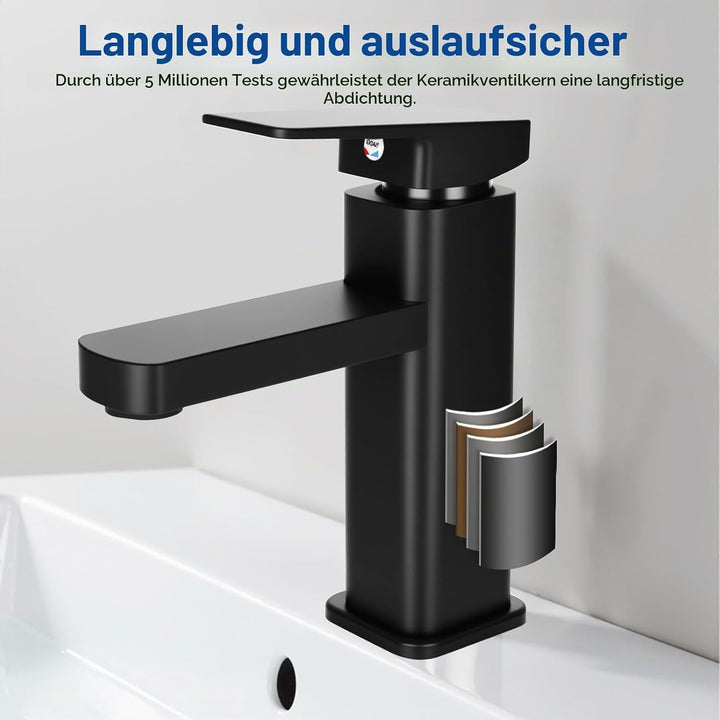 Wasserhahn Bad Waschtischarmatur Armatur Schwarz Waschtischmischer Warm und Kaltwasserhahn Einhebelm