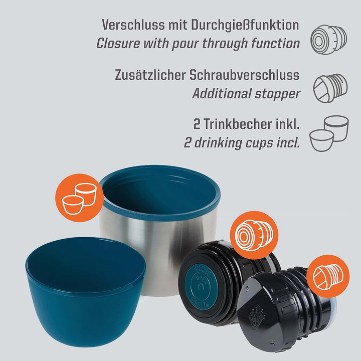 Esbit Edelstahl Isolierflasche Classic 1000 ml in Blau - für warme und kalte Getränke - Edelstahl Th