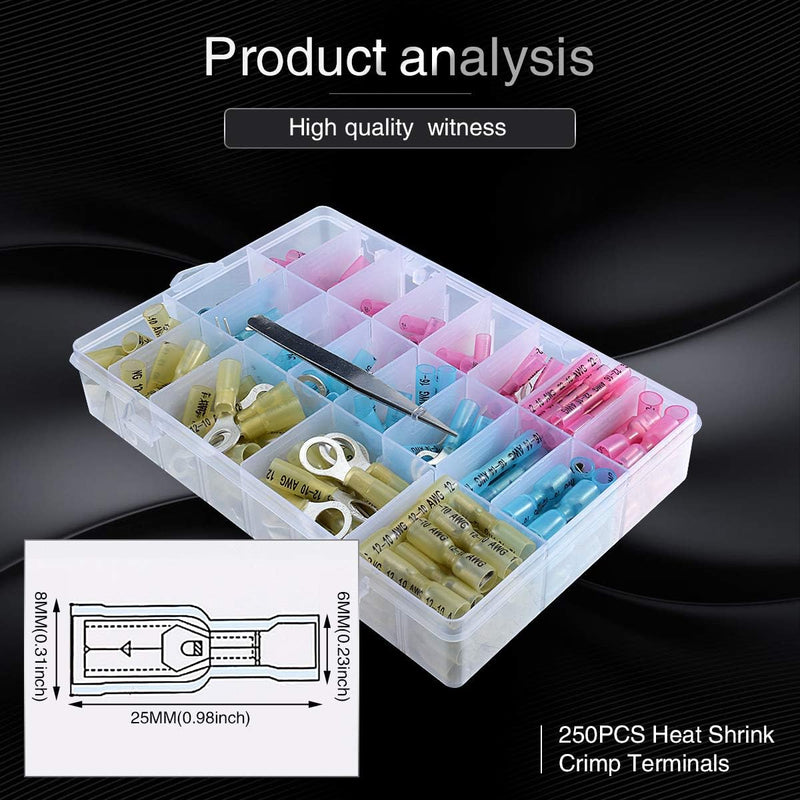 Katur 250 Stück Hitzeschrumpf-Drahtverbinder-Set, isolierte elektrische Drahtverbinder, Drahtklemmen