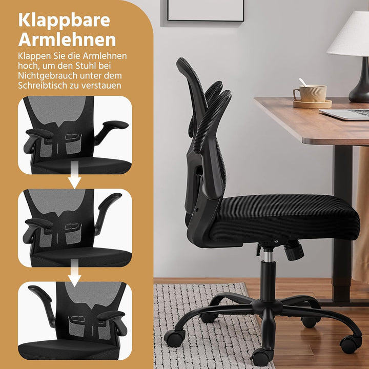 Yaheetech Bürostuhl mit hochklappbaren Armlehnen, Schreibtischstuhl mit erstellbaren Lendenwirbelstü