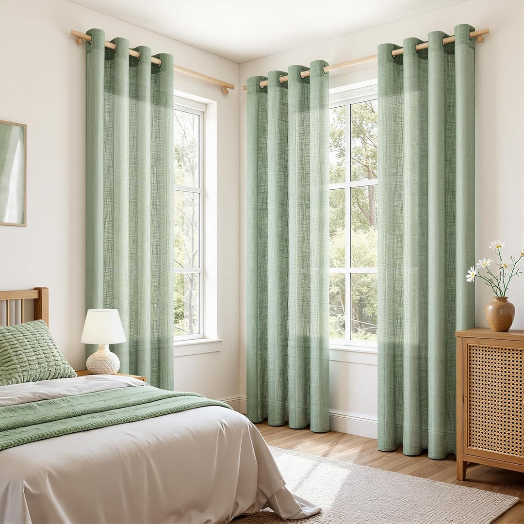 MRTREES Vorhänge mit Ösen Leinenoptik für Wohnzimmer Schlafzimmer Vorhang Salbeigrün Halbtransparent