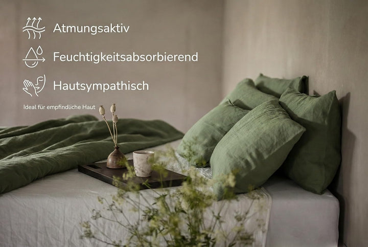 Ger3as Leinen Bettwäsche Set 100% Natur Leinen Stonewashed, Naturfaser Leinen, mit Hotelverschluss (