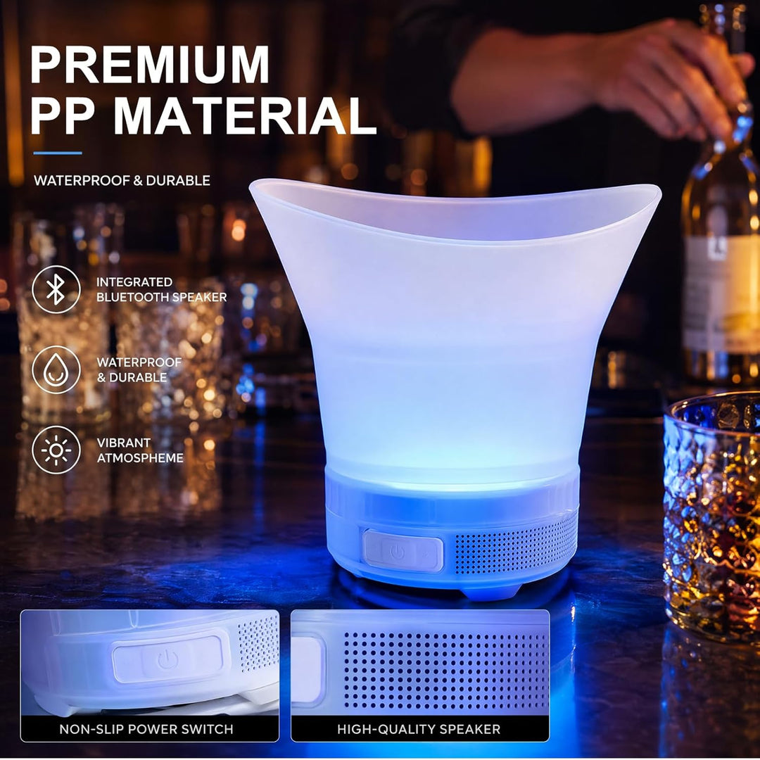 RANJIMA LED Eiskübel 5L mit Bluetooth Lautsprecher, LED Sektkübel mit Farbwechsel RGB, Multicolor Ei