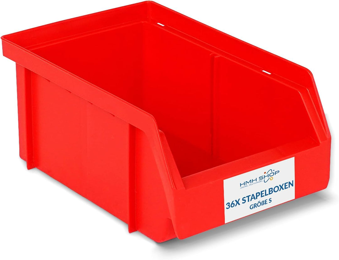 HMH 36x Stapelboxen Grösse S Werkstatt Garage Keller Sichtlagerboxen 161x105x75mm Lagerboxen ROT Sic