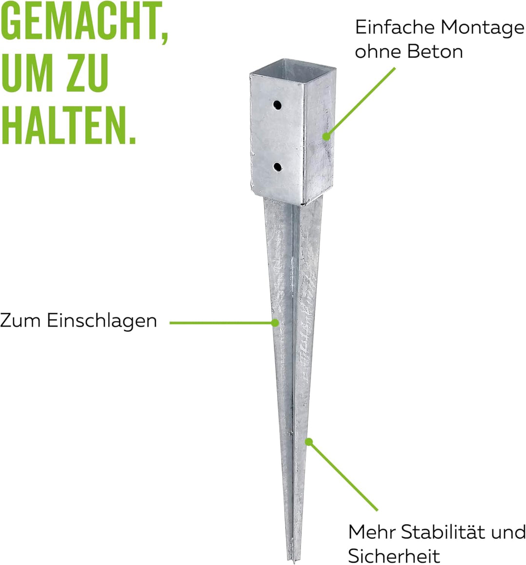 Alberts 211271 Einschlag-Bodenhülse | für Vierkantholzpfosten | feuerverzinkt | 71 x 71 mm | Gesamtl