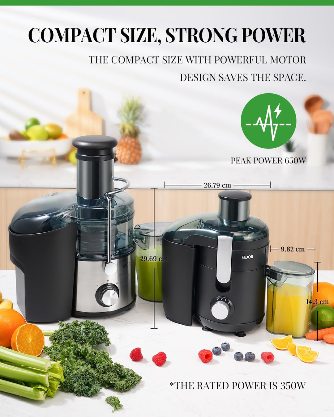 GDOR Entsafter 600W Juicer mit Grossem 65mm Einfüllschacht Hoher Ertrag Entsafter Gemüse und Obst mi