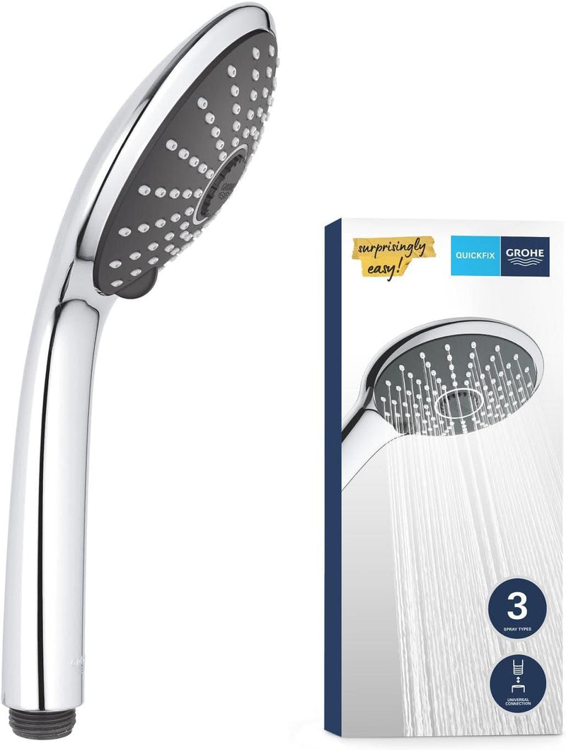 GROHE Vitalio Joy 110 - Handbrause (wassersparend, mit 3 Strahlarten, Antikalk System), rund, chrom,