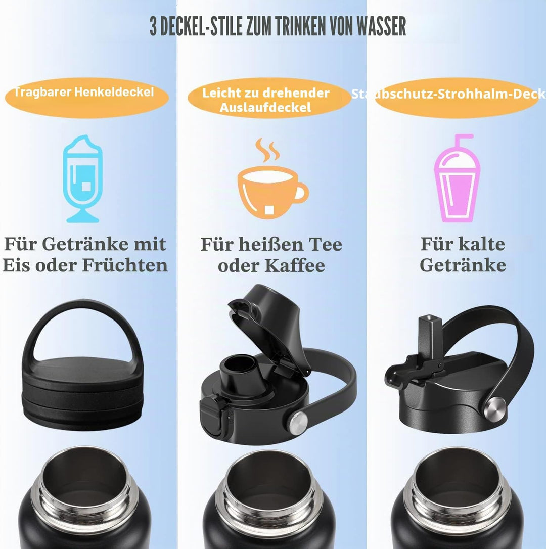 Edelstahl Wasserflasche,950ml/1200ml Vakuumisolierte Trinkflasche,Auslaufsichere mit Strohdeckel BPA