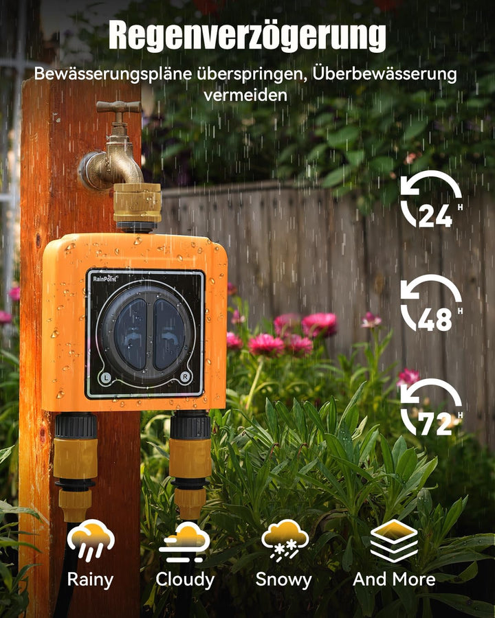 RAINPOINT Bewässerungscomputer WLAN 2 Ausgänge Automatische Bewässerungsuhr mit App/Sprachsteuerung,
