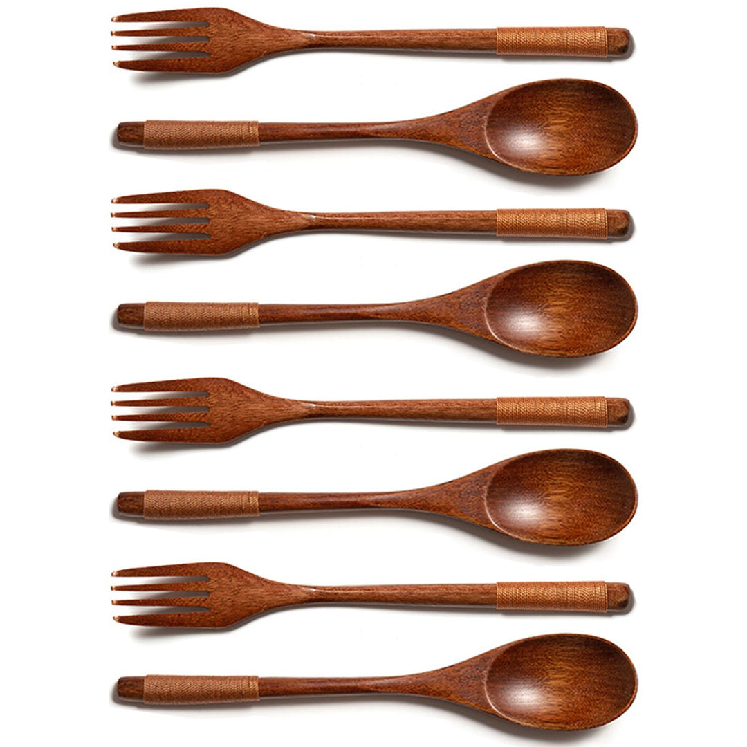 8 Stück Holz Besteck Küchenutensilien, Salatbesteck Holz, Holzgabel, Wooden Spoon, Holzlöffel, Mehrw