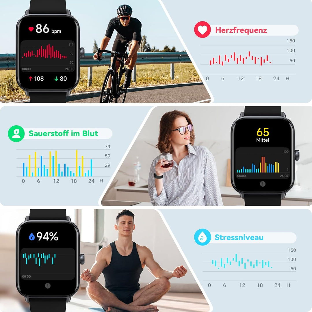 Smartwatch Damen mit Telefonfunktion, Alexa eingebaute 1.8'' Fitnessuhr Damen mit Herzfrequenz, SpO2