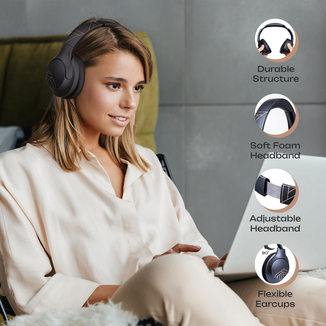 PowerLocus Bluetooth Kopfhörer Over Ear, 50 Std Spielzeit, 4 EQ-Modi, Kopfhörer Kabellos Faltbarer m
