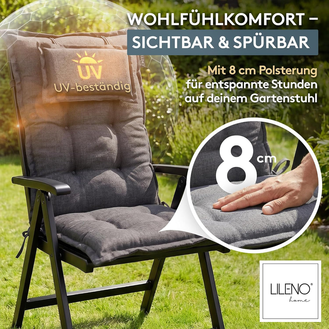 LILENO HOME Gartenstuhl Auflagen als [1er Set - Hochlehner] in Anthrazit Y - bequeme Liegen als Sitz