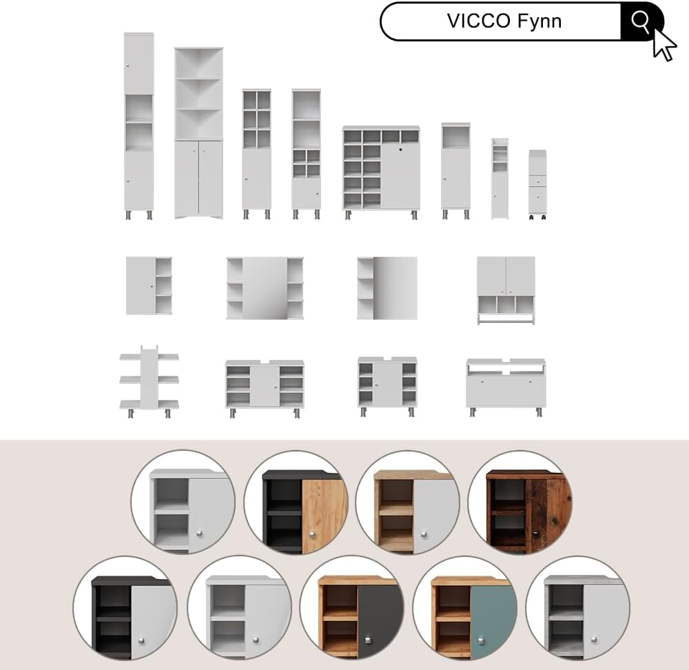 Vicco Badschrank Fynn, Grün/Goldkraft Eiche, 47.2 x 59.2 cm, Grün