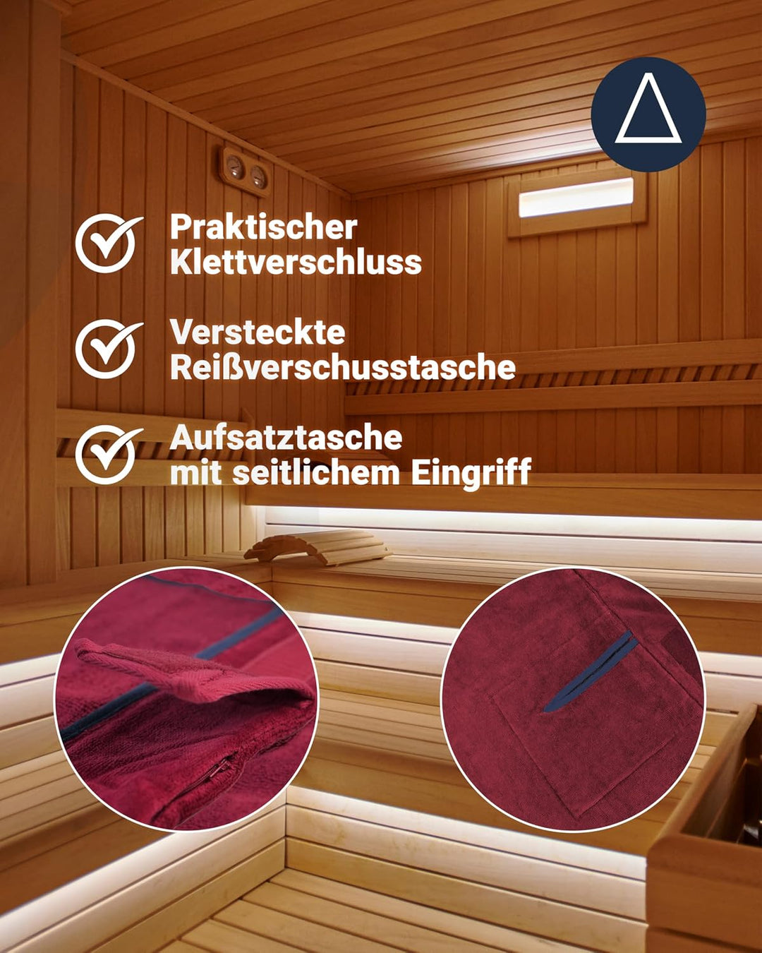 ADAMO XXL-Sauna Kilt dunkelblau für Herren in Übergrössen mit Klettverschluss 65 x 210 cm Weinrot, 6