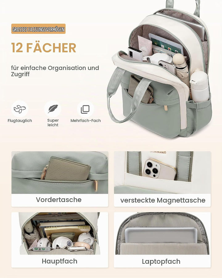 LOVEVOOK Rucksack Damen Gross, 17,3 Zoll Laptop Schultasche Mädchen mit Laptopfach, Wasserdicht Reis