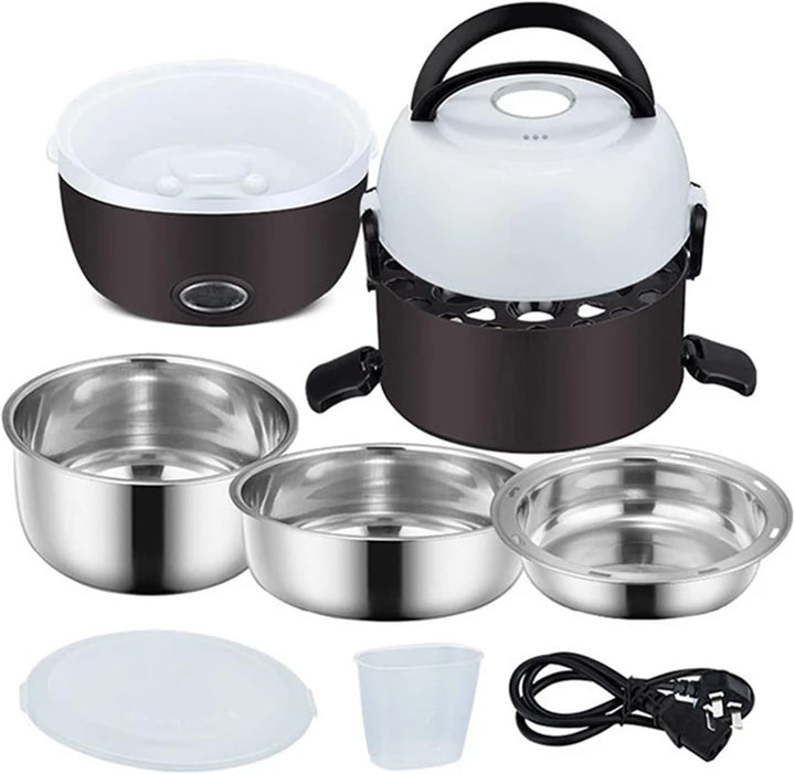 2L Elektrische Lunchbox Heizen 3 Schicht Tragbare Brotdose Dampfgarer Topf Edelstahl Lebensmittel Be