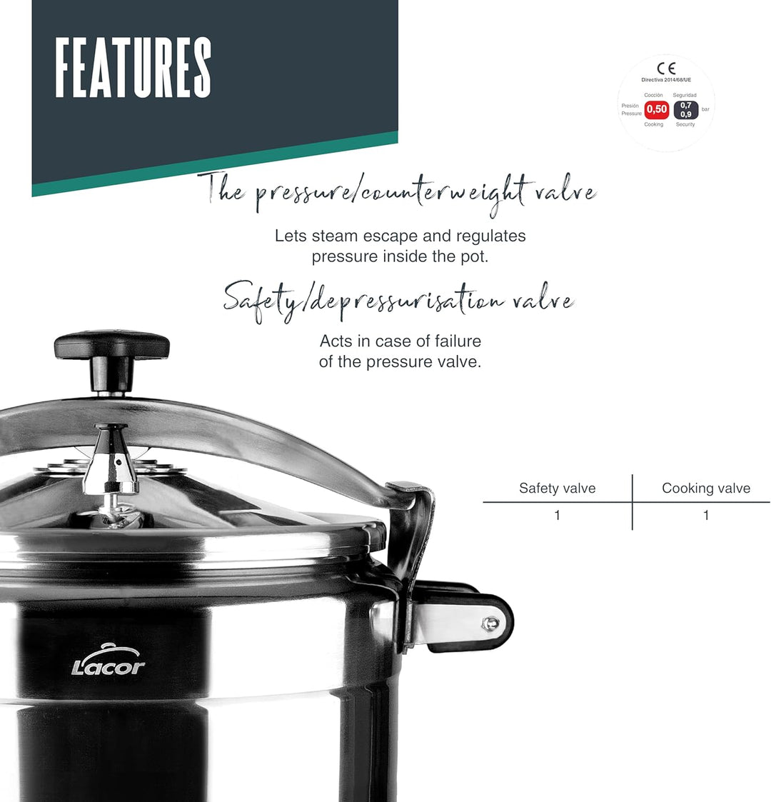 Lacor SCHNELLKOCHTOPF 22 L PRO-Classic, Aluminium, Grey, 48 x 36 x 38 cm