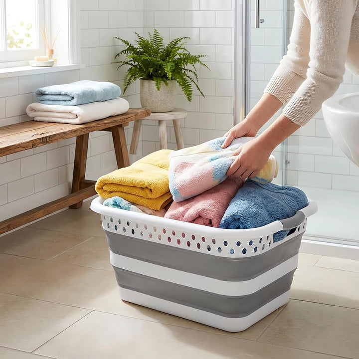 König Design Wäschekorb faltbar - 24 Liter &amp; Universelle Nutzung I Zusammenklappbarer faltbarer Wäsc