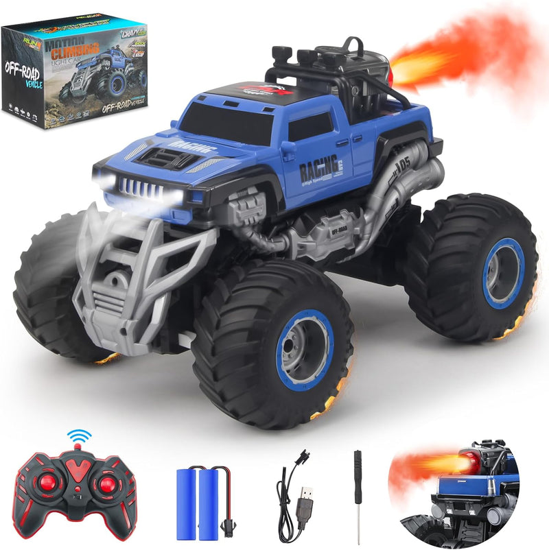 MYDOVA Ferngesteuertes Auto, 1:16 Monster Truck, RC Auto Offroad mit Sprühnebel-Musik-Leuchten, 20KM