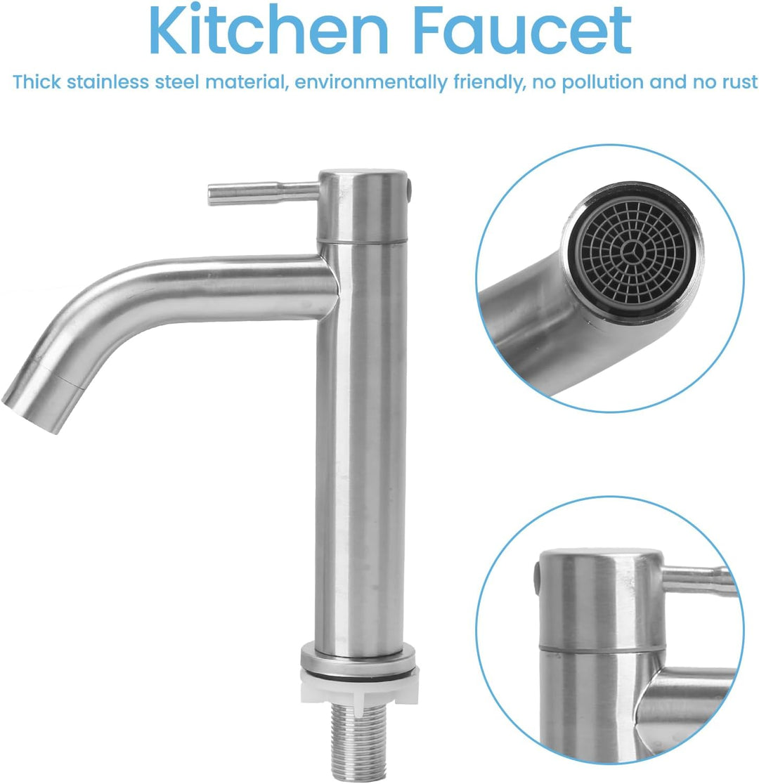 Waschtischarmatur Edelstahl Kaltwasserhahn Gäste WC mit Schlauch, Kaltwasser Armatur, Wasserhahn Bad