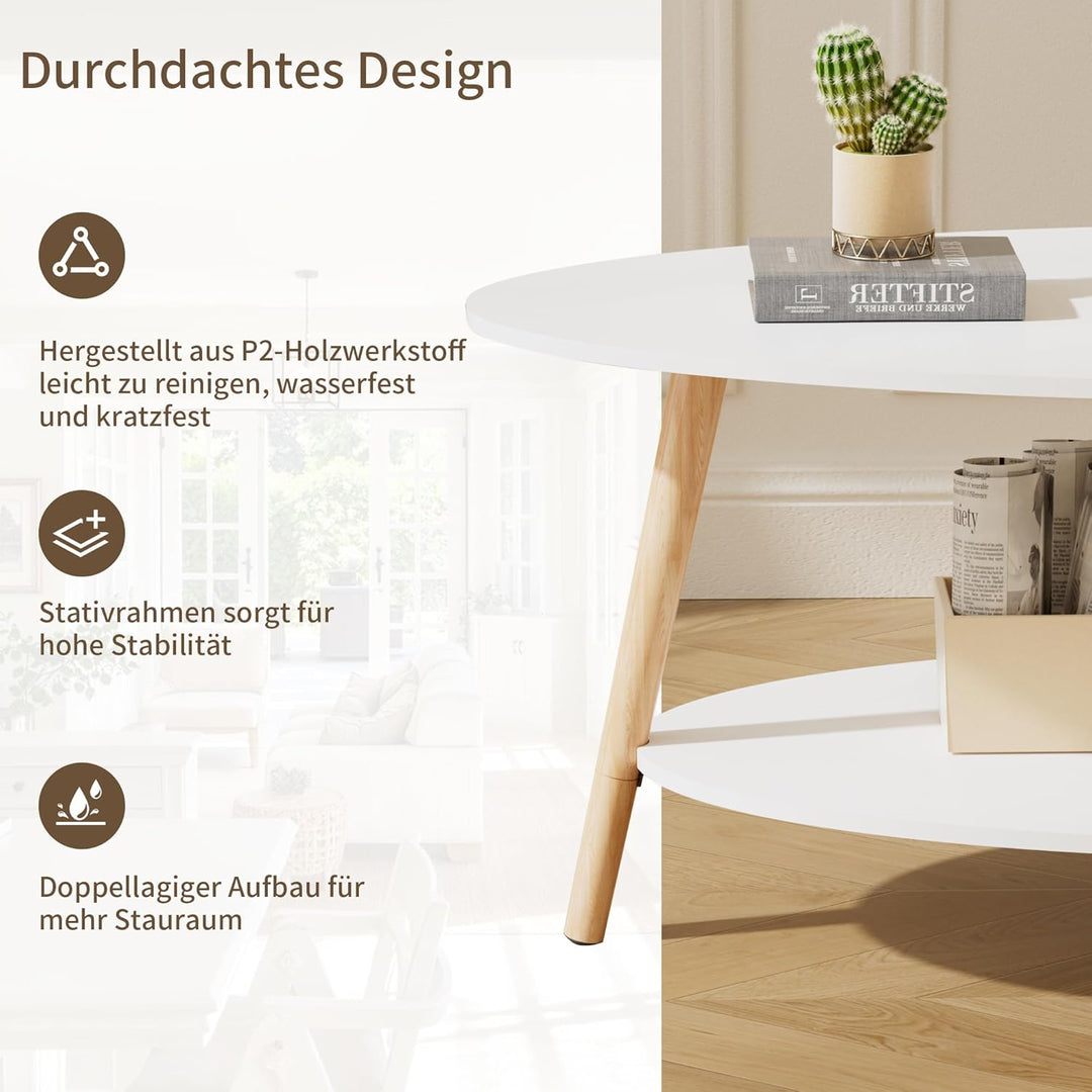 Massivholz Teetisch, Oval-Doppelschicht-Couchtisch, Runder Tisch für das Wohnzimmer, Couchtisch, Sei