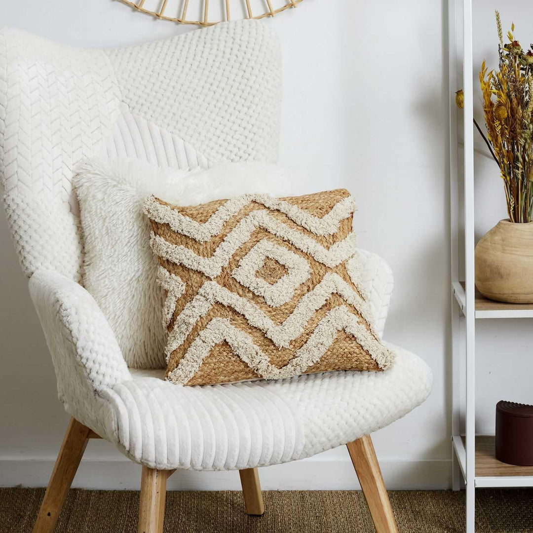 HOME DECO FACTORY. TX0052. Kissen aus Jute und Baumwolle Tufted 40x40 cm - Optimaler Komfort. Modern
