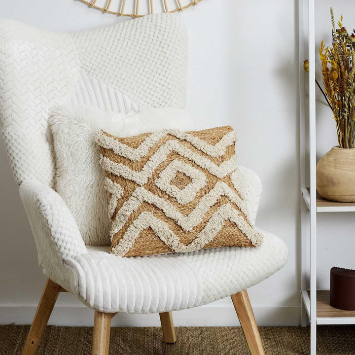 HOME DECO FACTORY. TX0052. Kissen aus Jute und Baumwolle Tufted 40x40 cm - Optimaler Komfort. Modern