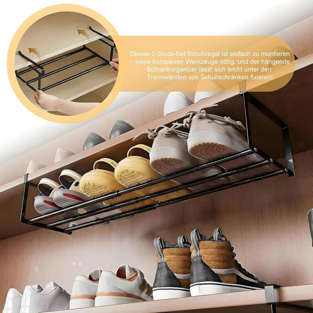 2 Stück Hängendes Schuhregal Organizer im Schrank - 40-70cm Verstellbares Unterregal Hängekorb Auszi