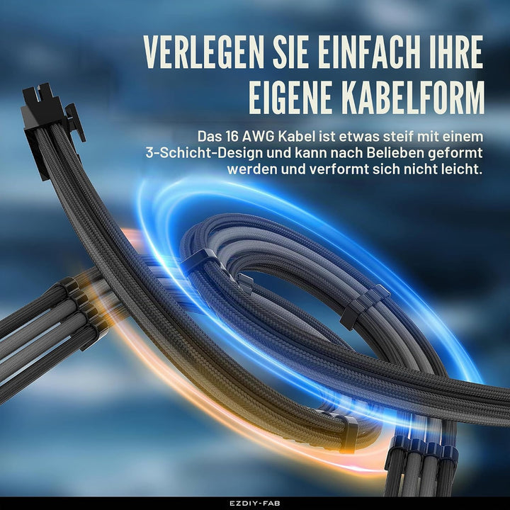 EZDIY-FAB Sleeved Cable - Kabelverlängerung für Stromversorgung mit Combs 24 Pin 8PIN 6PIN 4 + 4 Pin