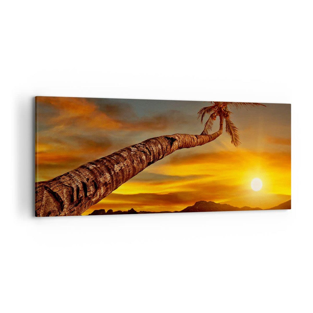 Wandbilder Dekoration Wohnzimmer Palme Landschaft Sonne Panorama Bilder auf Leinwand 120x50cm Leinwa