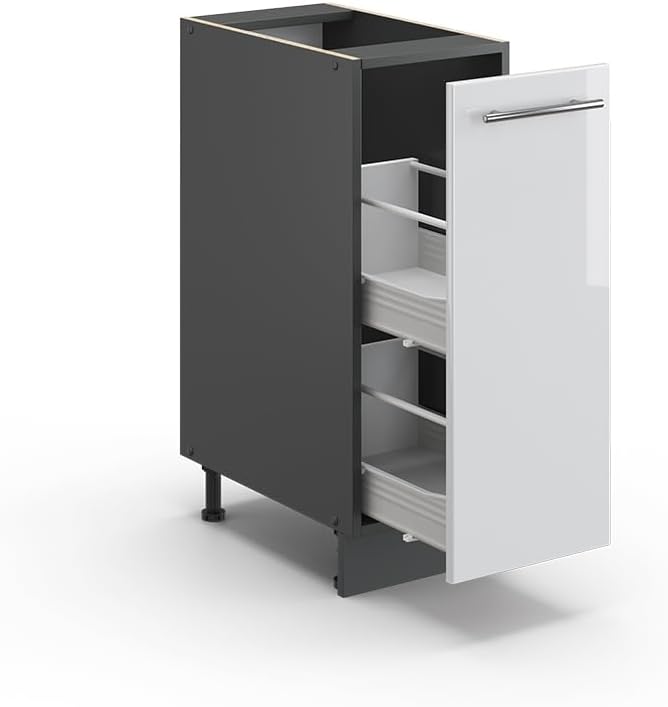 Vicco Apothekerschrank Fame-Line, Weiss Hochglanz/Anthrazit, 30 cm ohne Arbeitsplatte Weiss Hochglan