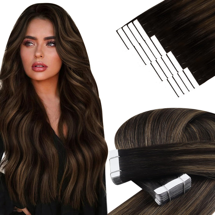 YoungSee Echthaar Extensions Tape Braun 60 cm Tape Extensions Echthaar Braun Ombre Echthaar Tape in