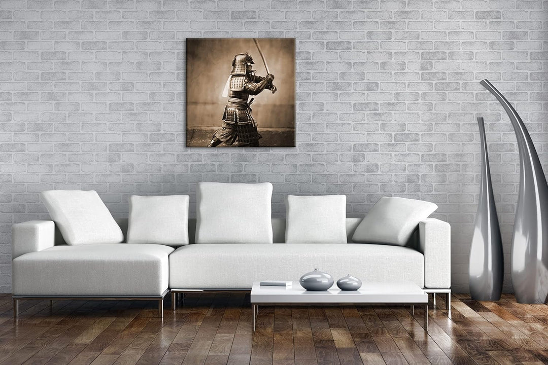 deyoli kampfbereiter Samurai Format: 70x70 Effekt: Sepia als Leinwandbild, Motiv fertig gerahmt auf