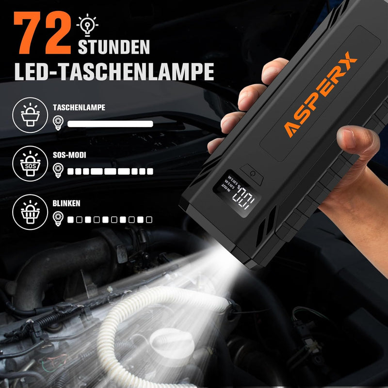 ASPERX Starthilfe Powerbank 4000A, Tragbare Auto Starthilfe für 12V-Fahrzeuge (bis zu Alle Benzin od