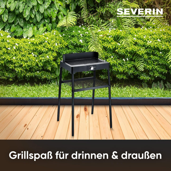 SEVERIN Standgrill mit Aluminium-Grillplatte und Standuntergestell mit Ablagerost, Elektrogrill mit