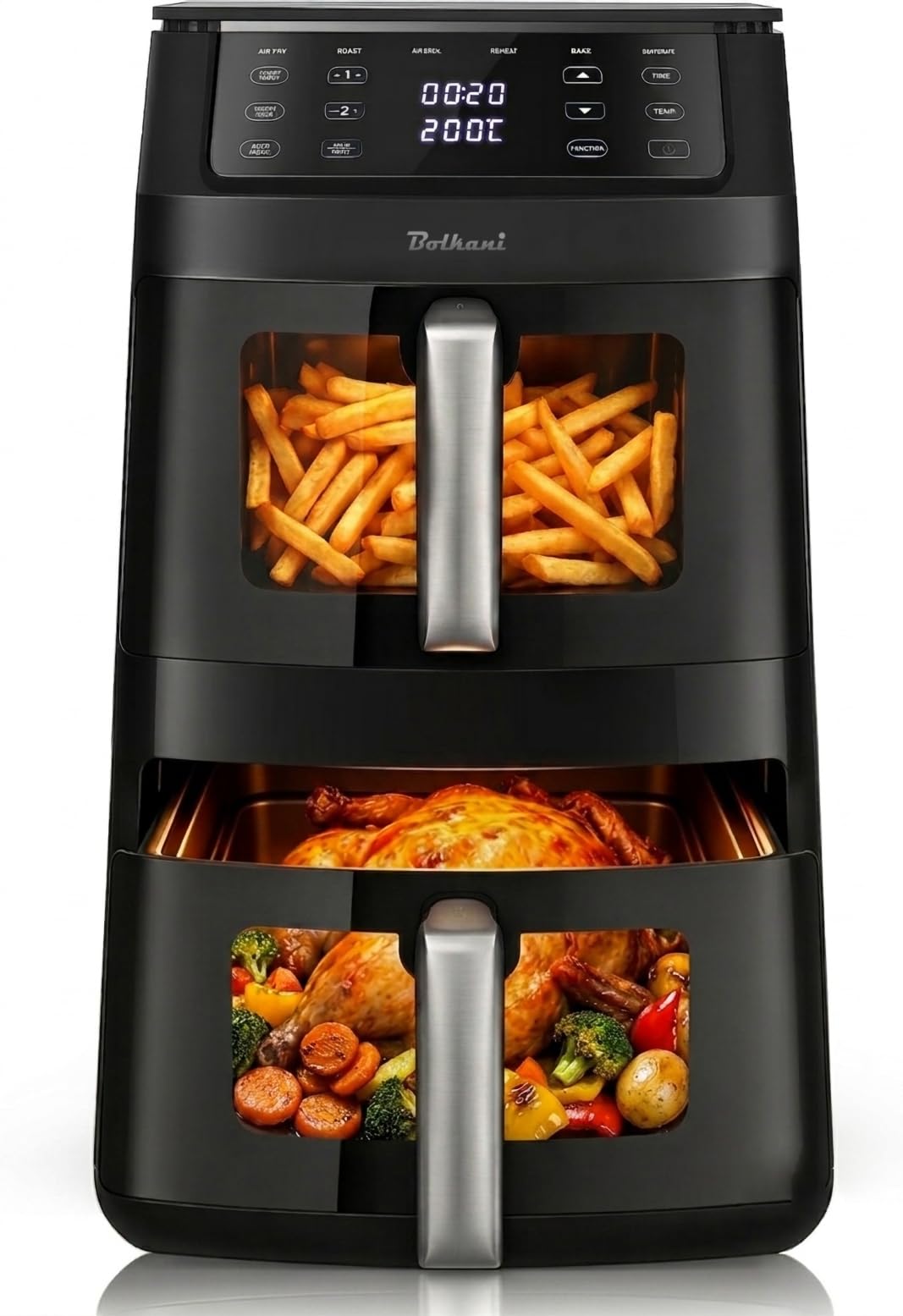 Heissluftfritteuse Doppelkammer XXL 11L | Double Stack Air Fryer 2 Kammern übereinander | 2500W Dual