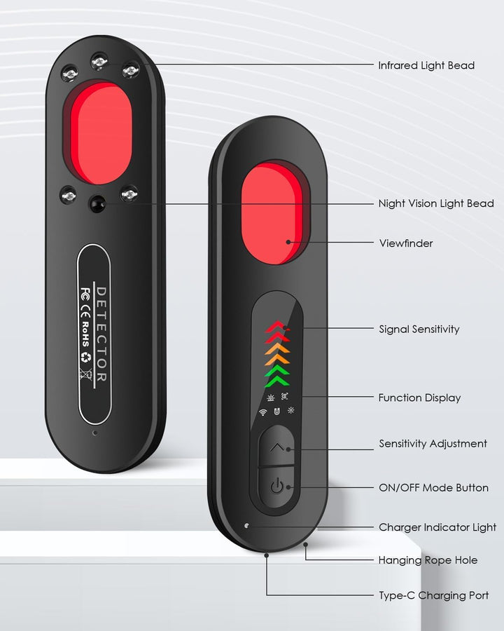 Wanzen Detektor Versteckte Kamera Finder mit 6 Stufen Empfindlichkeit, 4-in-1 Multimode Hidden Camer