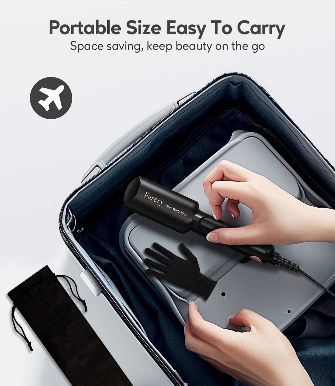 FARERY Tragbarer Mini Glätteisen, 38mm Breiter Platte Mini Glätteisen für Kurzes und Langes Haar, Re