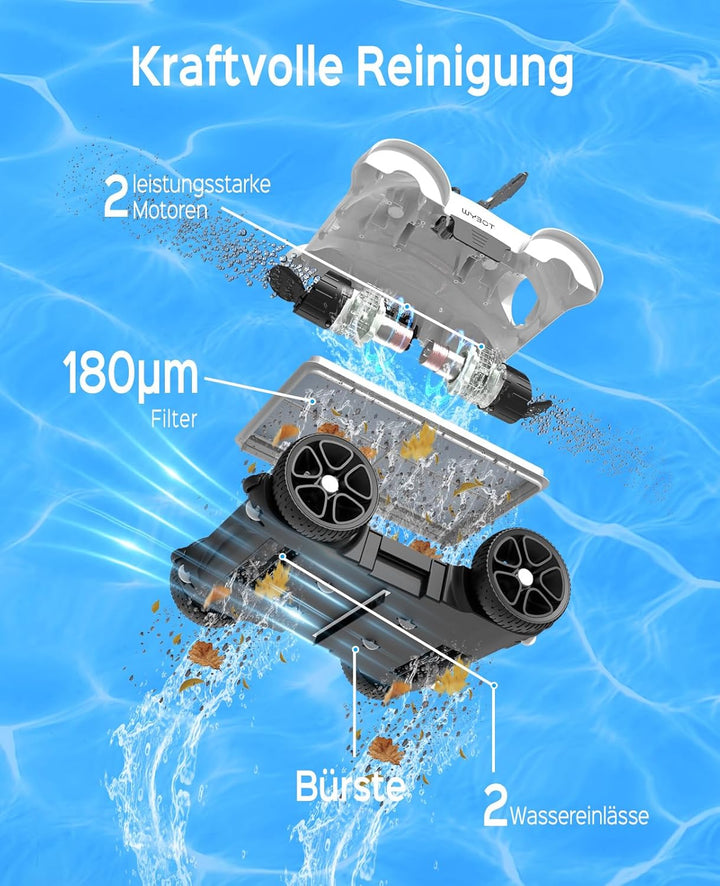 WYBOT Poolroboter Automatische mit Leistungsstarke Reinigung, Poolsauger Boden Geeignet für Flachem
