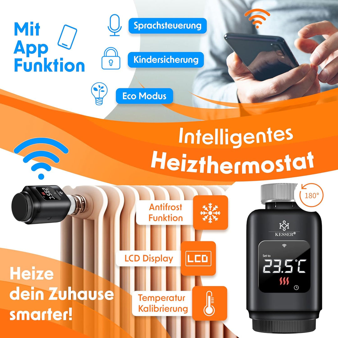 KESSER® Heizkörperthermostat 3er Set WiFi Heizungsregler | Heizungsthermostat WLAN mit Smart Home Ap