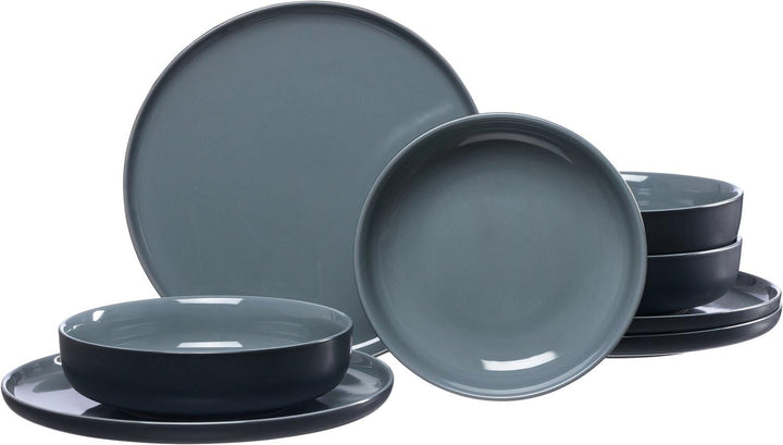 Ritzenhoff & Breker Tafelservice Jasper, 8-teilig, Schwarz, Steinzeug, Speiseteller und Suppenschale