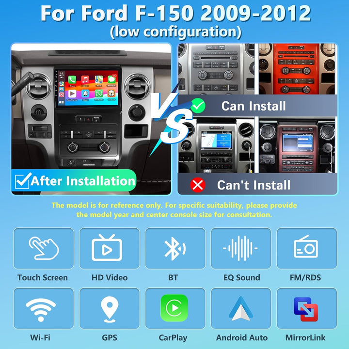 4GB+64GB Autoradio für Ford F150 2009 2010 2011 2012 mit Kabellosem Carplay, 9 Zoll Touchscreen Andr