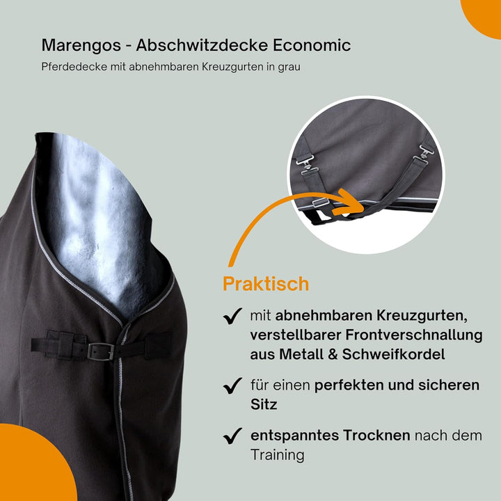 Marengos - Abschwitzdecke Economic mit abnehmbarem Kreuzgurt fürs Pferd ist atmungsaktiv Fleecedecke