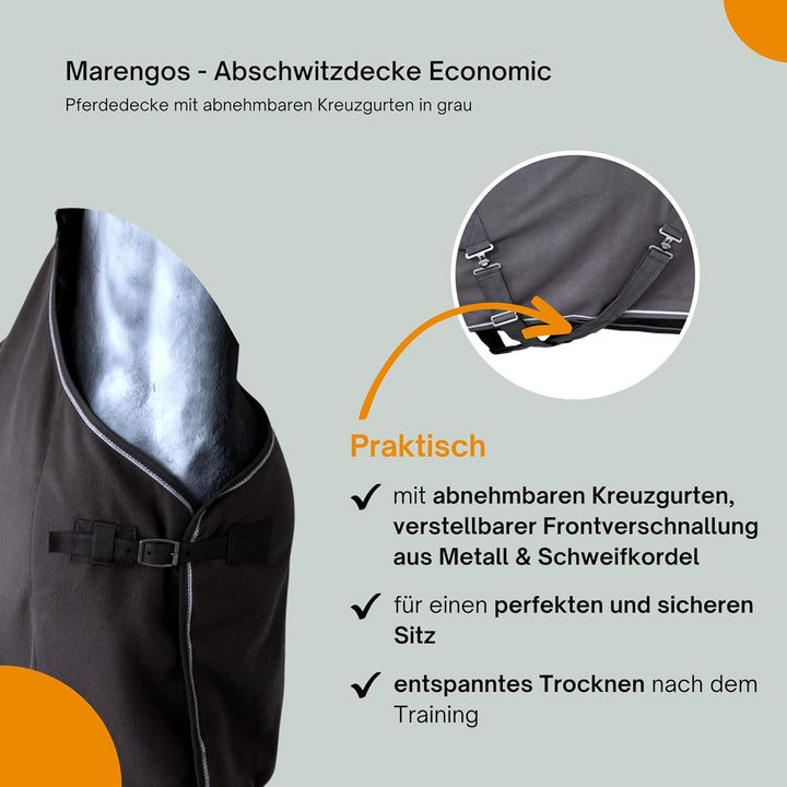 Marengos - Abschwitzdecke Economic mit abnehmbarem Kreuzgurt fürs Pferd ist atmungsaktiv Fleecedecke