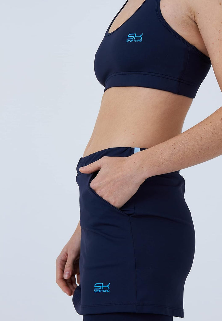 Sportkind Mädchen & Damen 2-in-1 Tennisrock mit Taschen & 3/4 Capri Leggings, Laufrock, Yogahose mit