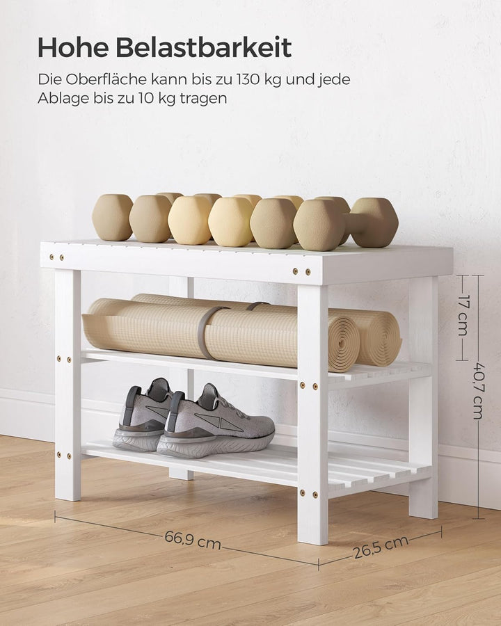 SONGMICS Schuhbank, Schuhregal mit 3 Ebenen, Schuhablage aus Bambus, bis 130 kg belastbar, 28,7 x 70