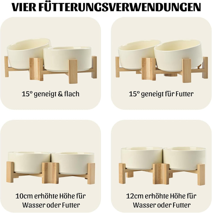 SPUNKYJUNKY 15° Kippbare Keramik Hundenapf mit Holzständer Futter und Wassernapf rutschfest für Hund