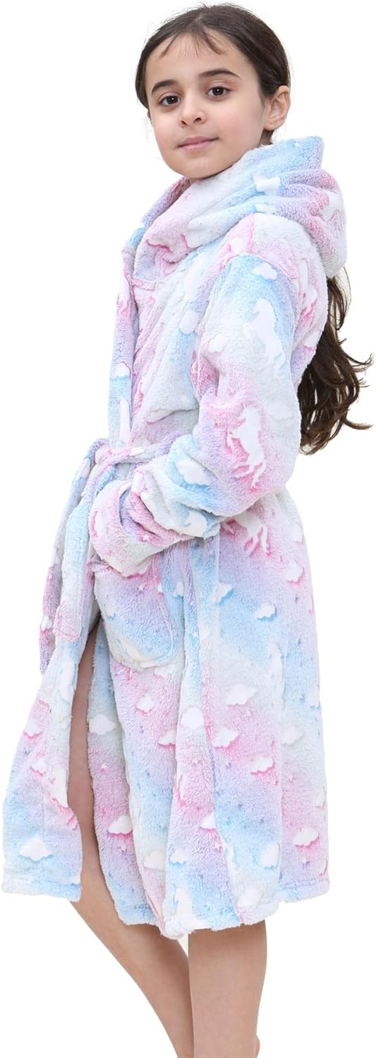 A2Z 4 Kids Mädchen Luxus Vlies Plüsch Stoff Mit Kapuze Kleid Glühen In Der Dunkel Morgenmantel Einho